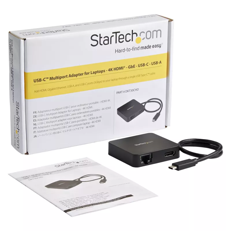 StarTech.com USB-C daugiafunkcis adapteris - nešiojama USB-C mini dokinė stotelė 4K HDMI vaizdui - Gigabitinis eternetas, USB 3.0 šakotuvas (1x USB-A 1x USB-C) - USB Type-C daugiafunkcis adapteris - suderinamas su Thunderbolt 3