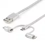 StarTech.com 1 m (3 pėd.) USB daugiakryptis įkrovimo laidas – USB į Micro-USB arba USB-C arba Lightning, skirtas iPhone / iPad / iPod / Android – Apple MFi sertifikuotas – 3 viename USB įkroviklis – Pintas