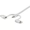 StarTech.com 1 m (3 pėd.) USB daugiakryptis įkrovimo laidas – USB į Micro-USB arba USB-C arba Lightning, skirtas iPhone / iPad / iPod / Android – Apple MFi sertifikuotas – 3 viename USB įkroviklis – Pintas