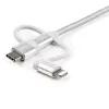 StarTech.com 1 m (3 pėd.) USB daugiakryptis įkrovimo laidas – USB į Micro-USB arba USB-C arba Lightning, skirtas iPhone / iPad / iPod / Android – Apple MFi sertifikuotas – 3 viename USB įkroviklis – Pintas