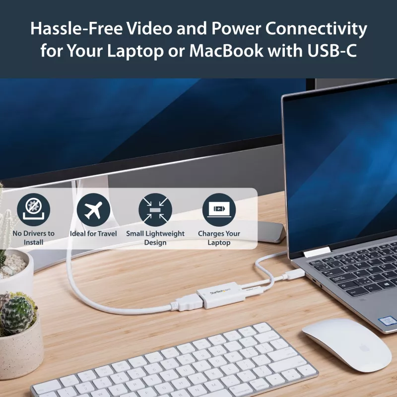 StarTech.com USB C į HDMI 2.0 adapteris su Power Delivery – 4K 60Hz USB Type-C į HDMI vaizdo keitiklis – 60W PD pralaidus įkrovimo prievadas – Thunderbolt 3 suderinamas – baltas