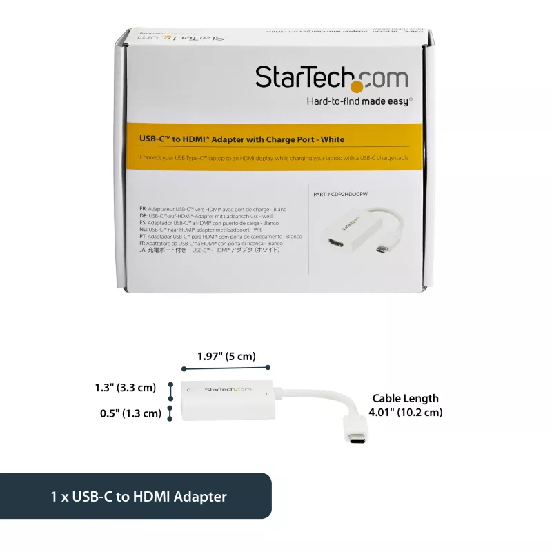 StarTech.com USB C į HDMI 2.0 adapteris su Power Delivery – 4K 60Hz USB Type-C į HDMI vaizdo keitiklis – 60W PD pralaidus įkrovimo prievadas – Thunderbolt 3 suderinamas – baltas
