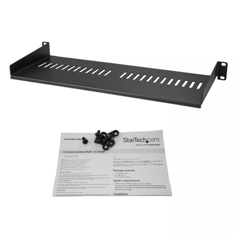 StarTech.com 1U serverio stovo lentyna - universali ventiliuojama stovo montavimo konsolės padėklas 19 colių tinklo įrangos stovui ir spintai - tvirtas plienas – keliamoji galia 44 lb/20 kg - 7 colių gylio lentyna, juoda