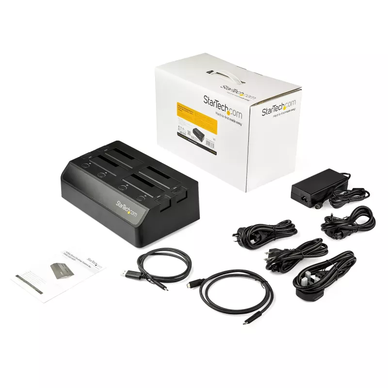 StarTech.com 4 lizdų USB į SATA standžiųjų diskų dokas, USB 10 Gbps, išorinis 2,5 inch ir 3,5 inch SSD / HDD dokas, SATA III, karšto keitimo diskų įlanka, viršutinio įkrovimo