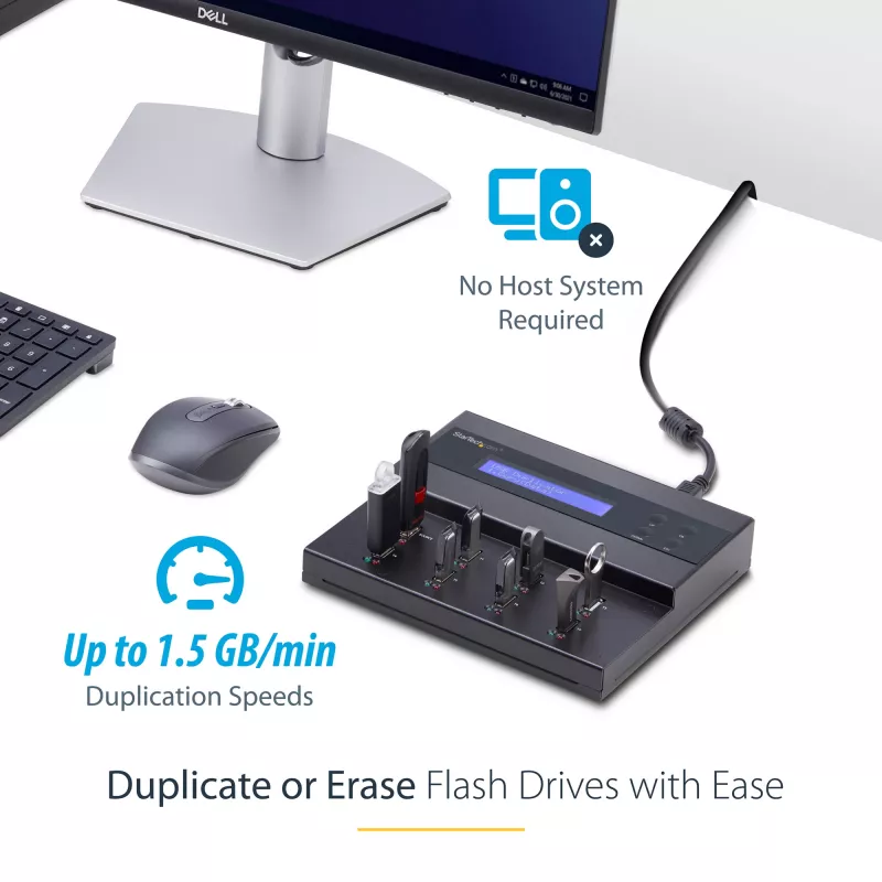 StarTech.com autonominis 1:7 USB atmintuko dauginimo ir trynimo įrenginys, kelių USB atmintukų kopijavimo aparatas, sistemos bei failų ir viso disko kopijavimas 1,5 GB/min greičiu, vieno ir trijų perėjimų trynimas, LCD ekranas – TAA
