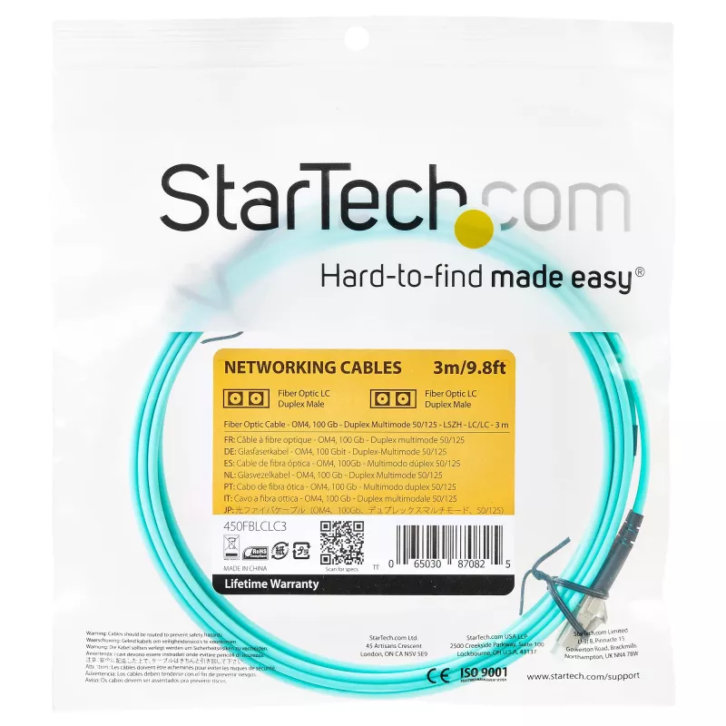 StarTech.com 3 m (10 pėd.) LC/UPC į LC/UPC OM4 daugiaskaidulis šviesolaidinis kabelis, 50/125 µm LOMMF/VCSEL Zipcord pluoštas, 100G, maži įterpimo nuostoliai – LSZH šviesolaidinis jungiamasis laidas