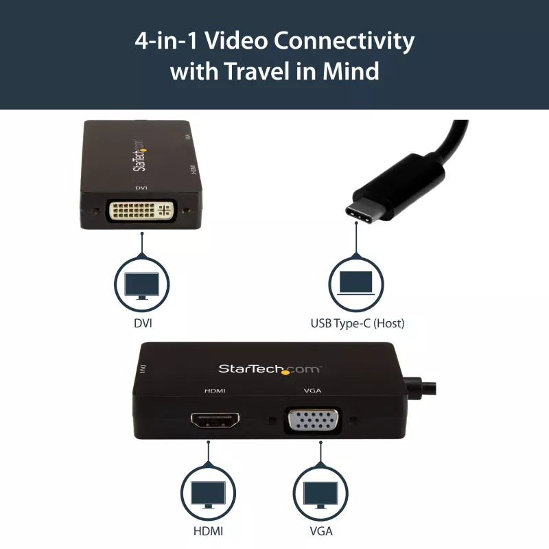 StarTech.com USB-C kelių prievadų vaizdo adapteris - 3-in-1 - 4K 30Hz - juodas