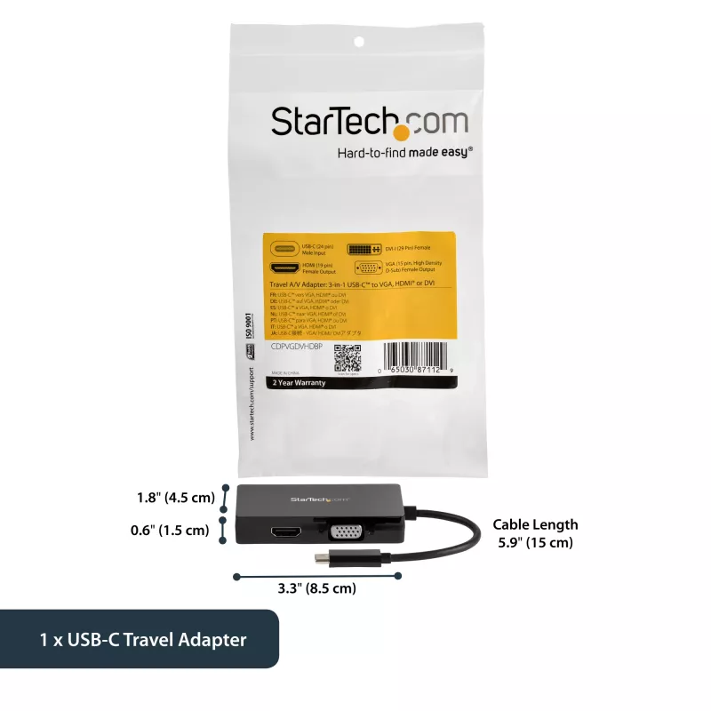 StarTech.com USB-C kelių prievadų vaizdo adapteris - 3-in-1 - 4K 30Hz - juodas