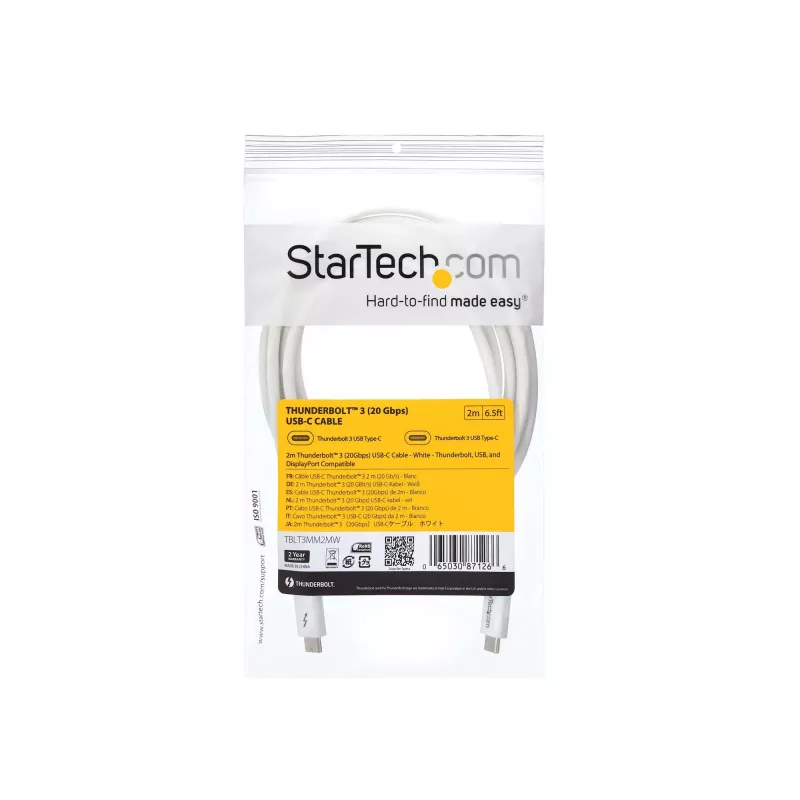 “StarTech.com Thunderbolt 3” laidas - 20 Gbps - 2 m - baltas - suderinamas su “Thunderbolt”, USB ir “DisplayPort”