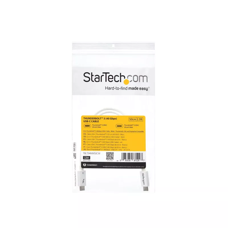 StarTech.com Thunderbolt 3 laidas – 40 Gbps – 0,5 m – baltas – suderinamas su Thunderbolt, USB ir DisplayPort