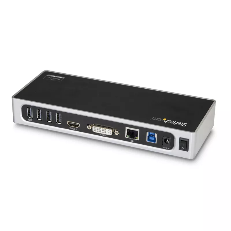 StarTech.com USB 3.0 dokinė stotelė – dviejų monitorių nešiojamojo kompiuterio dokinė stotelė su HDMI ir DVI/VGA vaizdu – 6 prievadų USB 3.1 Gen 1 5 Gbps šakotuvas, GbE, garsas – universali A tipo dokinė stotelė – Windows ir Mac