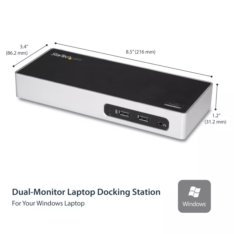 StarTech.com USB 3.0 dokinė stotelė – dviejų monitorių nešiojamojo kompiuterio dokinė stotelė su HDMI ir DVI/VGA vaizdu – 6 prievadų USB 3.1 Gen 1 5 Gbps šakotuvas, GbE, garsas – universali A tipo dokinė stotelė – Windows ir Mac
