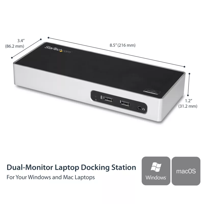 StarTech.com USB 3.0 dokinė stotelė – dviejų monitorių nešiojamojo kompiuterio dokinė stotelė su HDMI ir DVI/VGA vaizdu – 6 prievadų USB 3.1 Gen 1 5 Gbps šakotuvas, GbE, garsas – universali A tipo dokinė stotelė – Windows ir Mac