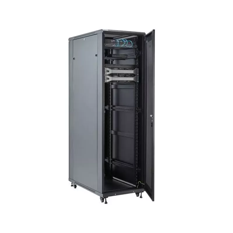 StarTech.com 4 stulpų 42U serverių spinta, 19 colių duomenų spinta kompiuterinei / AV / IT įrangai montuoti, serverių korpusas su ratukais, pilno dydžio pramoninė tinklo įrangos spinta