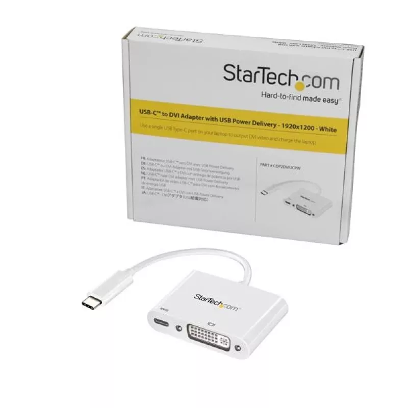 StarTech.com USB C į DVI adapteris su maitinimo tiekimu - 1080p USB Type-C į DVI-D vienos jungties vaizdo keitiklis su įkrovimu - 60W PD pralaidumas - Suderinamas su Thunderbolt 3 - Balta