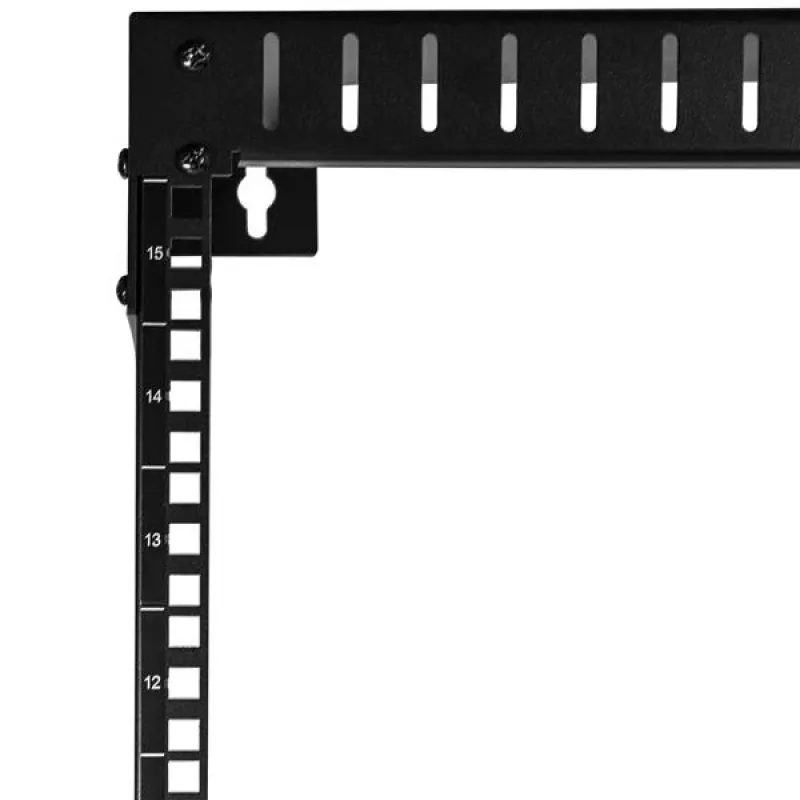 StarTech.com 15U 19 colių sieninė tinklo spinta - 12 colių gylio 2 stulpų atviro rėmo serverinės spinta duomenų/AV/IT/kompiuterinei įrangai/patch panel su narvelio veržlėmis ir varžtais, 200 svarų talpa, juoda
