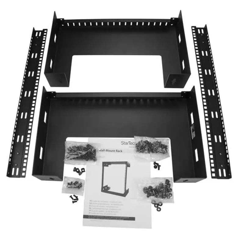 StarTech.com 15U 19 colių sieninė tinklo spinta - 12 colių gylio 2 stulpų atviro rėmo serverinės spinta duomenų/AV/IT/kompiuterinei įrangai/patch panel su narvelio veržlėmis ir varžtais, 200 svarų talpa, juoda