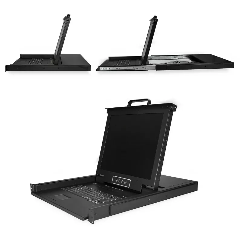 StarTech.com 8 prievadų montuojama stelaže KVM konsolė su 6 pėdų kabeliais – Integruotas KVM jungiklis su 17 colių LCD monitoriumi – Pilnai funkcionali 1U LCD KVM stalčius – OSD KVM – Patvarus, 50 000 val. MTBF – USB + VGA palaikymas