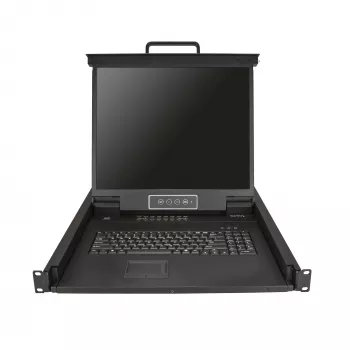 StarTech.com 16 prievadų stovo montavimo KVM konsolė su 6 pėdų kabeliais – Integruotas KVM jungiklis su 19 colių LCD monitoriumi – Pilnai funkcionuojanti 1U LCD KVM ištraukiama konsolė – OSD KVM – Patvarus 50 000 val. MTBF – USB + VGA palaikymas
