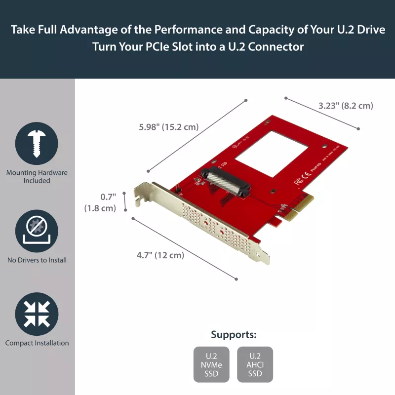 „StarTech.com“ U.2 į PCIe adapteris 2,5 colio U.2 NVMe SSD – SFF-8639 – x4 PCI Express 4.0