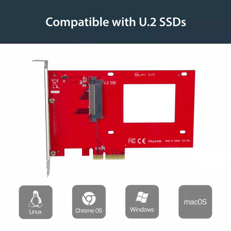 „StarTech.com“ U.2 į PCIe adapteris 2,5 colio U.2 NVMe SSD – SFF-8639 – x4 PCI Express 4.0