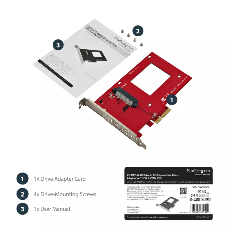 „StarTech.com“ U.2 į PCIe adapteris 2,5 colio U.2 NVMe SSD – SFF-8639 – x4 PCI Express 4.0