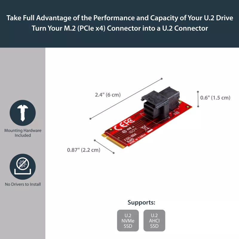 StarTech.com U.2 (SFF-8643) į M.2 PCI Express 3.0 x4 prieglobos adapterio kortelė 2,5” U.2 NVMe SSD