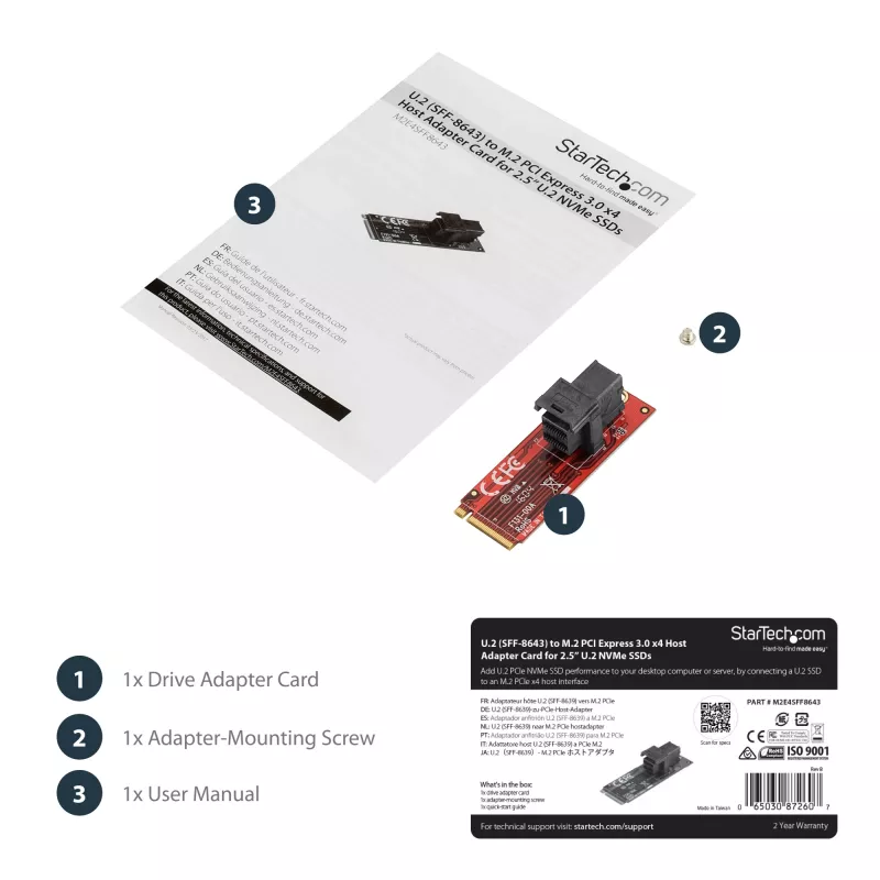 StarTech.com U.2 (SFF-8643) į M.2 PCI Express 3.0 x4 prieglobos adapterio kortelė 2,5” U.2 NVMe SSD