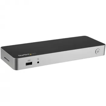StarTech.com USB C dokas - dviejų monitorių HDMI ir DisplayPort 4K 30Hz - USB Type-C nešiojamojo kompiuterio doko stotis 60W maitinimo tiekimas, SD, 4 prievadų USB-A 3.0 šakotuvas, GbE, garsas - suderinama su Thunderbolt 3
