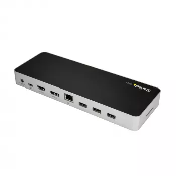 StarTech.com USB C dokas - dviejų monitorių HDMI ir DisplayPort 4K 30Hz - USB Type-C nešiojamojo kompiuterio doko stotis 60W maitinimo tiekimas, SD, 4 prievadų USB-A 3.0 šakotuvas, GbE, garsas - suderinama su Thunderbolt 3