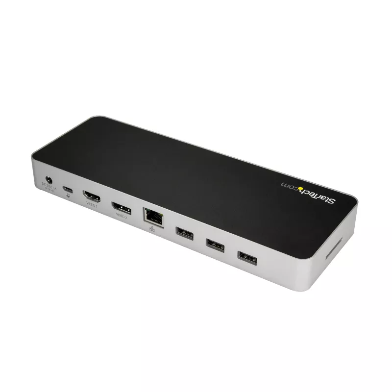 StarTech.com USB C dokas - dviejų monitorių HDMI ir DisplayPort 4K 30Hz - USB Type-C nešiojamojo kompiuterio doko stotis 60W maitinimo tiekimas, SD, 4 prievadų USB-A 3.0 šakotuvas, GbE, garsas - suderinama su Thunderbolt 3