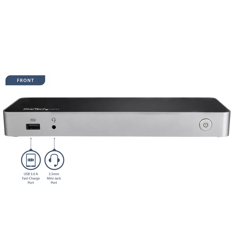StarTech.com USB C dokas - dviejų monitorių HDMI ir DisplayPort 4K 30Hz - USB Type-C nešiojamojo kompiuterio doko stotis 60W maitinimo tiekimas, SD, 4 prievadų USB-A 3.0 šakotuvas, GbE, garsas - suderinama su Thunderbolt 3