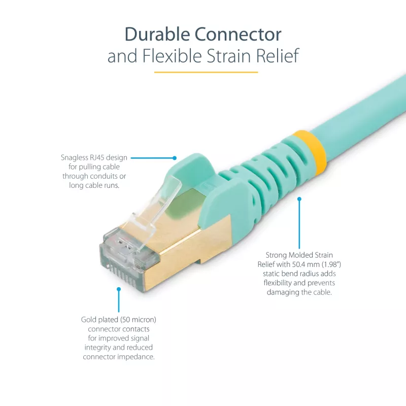 “StarTech.com” 3 m CAT6a eterneto kabelis – 10 gigabitų ekranuotas, be užsikabinimų RJ45, 100 W PoE komutacinis kabelis – 10GbE STP tinklo kabelis su įtempimo sumažinimu – žydras, individualiai tikrintas / laidai UL sertifikuoti / TIA