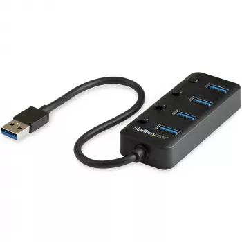 StarTech.com 4 prievadų USB 3.0 šakotuvas - USB-A į 4x USB 3.0 Type-A su atskirais įjungimo/išjungimo prievadų jungikliais - SuperSpeed 5Gbps USB 3.1/3.2 Gen 1 - maitinamas per USB magistralę - nešiojamas - 25 cm integruotas kabelis~4 prievadų USB 3.0 šakotuvas - USB-A į 4x USB 3.0 Type-A su atskirais įjungimo/išjungimo prievadų jungikliais - SuperSpeed USB 3.2 Gen 1 (5Gbps) - maitinamas per USB…