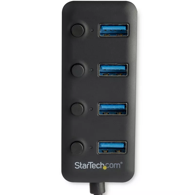 StarTech.com 4 prievadų USB 3.0 šakotuvas - USB-A į 4x USB 3.0 Type-A su atskirais įjungimo/išjungimo prievadų jungikliais - SuperSpeed 5Gbps USB 3.1/3.2 Gen 1 - maitinamas per USB magistralę - nešiojamas - 25 cm integruotas kabelis~4 prievadų USB 3.0 šakotuvas - USB-A į 4x USB 3.0 Type-A su atskirais įjungimo/išjungimo prievadų jungikliais - SuperSpeed USB 3.2 Gen 1 (5Gbps) - maitinamas per USB…