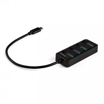 StarTech.com 4 prievadų USB C šakotuvas - USB-C į 4x USB 3.0 Type-A prievadus su individualiais įjungimo/išjungimo jungikliais - SuperSpeed 5 Gbps USB 3.1/3.2 Gen 1 - maitinamas per USB magistralę - nešiojamas - 25 cm pritvirtintas kabelis