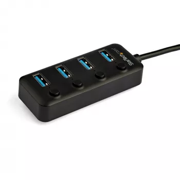 StarTech.com 4 prievadų USB C šakotuvas - USB-C į 4x USB 3.0 Type-A prievadus su individualiais įjungimo/išjungimo jungikliais - SuperSpeed 5 Gbps USB 3.1/3.2 Gen 1 - maitinamas per USB magistralę - nešiojamas - 25 cm pritvirtintas kabelis