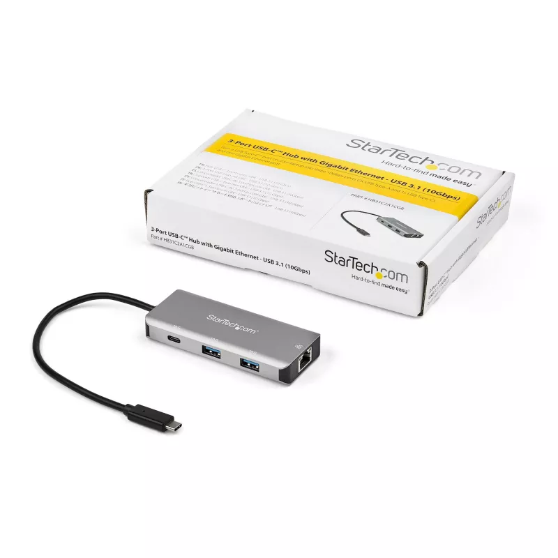 „StarTech.com“ 3 prievadų USB-C šakotuvas su Gigabit Ethernet RJ45 GbE prievadu – 2x USB-A, 1x USB-C – SuperSpeed 10 Gbps USB 3.1/3.2 Gen 2 Type-C šakotuvo adapteris – maitinamas per USB magistralę – aliuminis – veikia su TB3~3 prievadų USB-C šakotuvas su Gigabit Ethernet RJ45 GbE prievadu – 2x USB-A, 1x USB-C – SuperSpeed 10 Gbps USB 3.2 Gen 2 Type-C šakotuvo adapteris – maitinamas per USB…