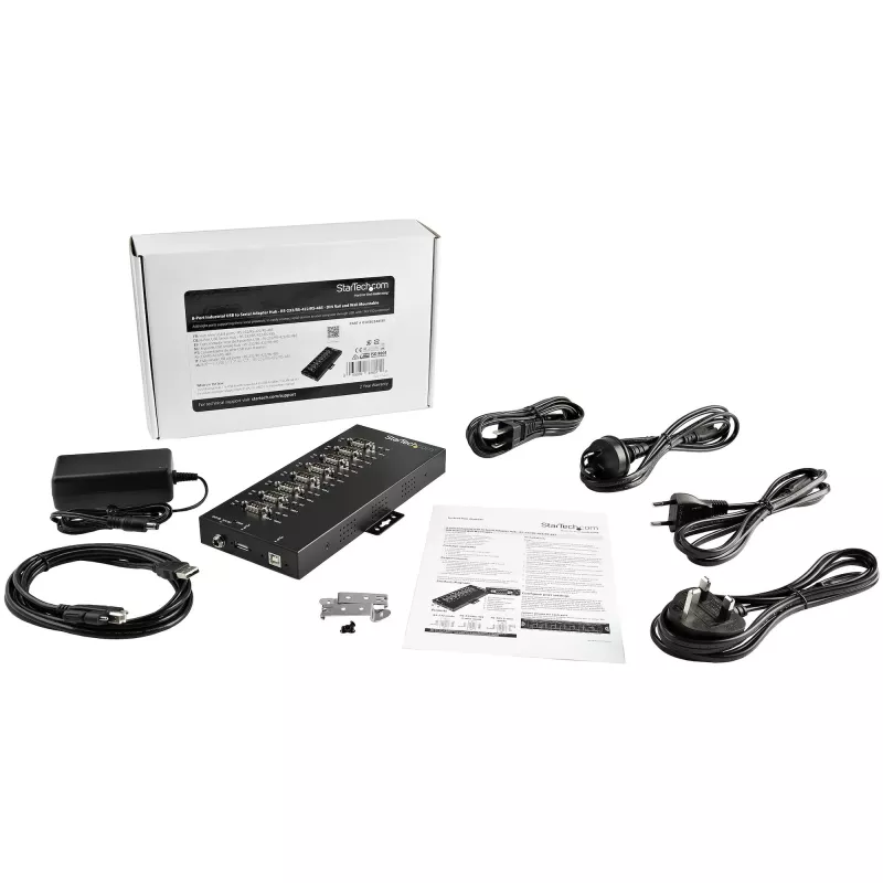StarTech.com 8 prievadų nuosekliojo ryšio šakotuvas USB į RS232/RS485/RS422 adapteris – Pramoninis USB 2.0 į DB9 nuosekliojo ryšio keitiklio šakotuvas – IP30 įvertinimas – DIN bėgelio tvirtinimo metalinis nuosekliojo ryšio šakotuvas – 15 kV ESD apsauga