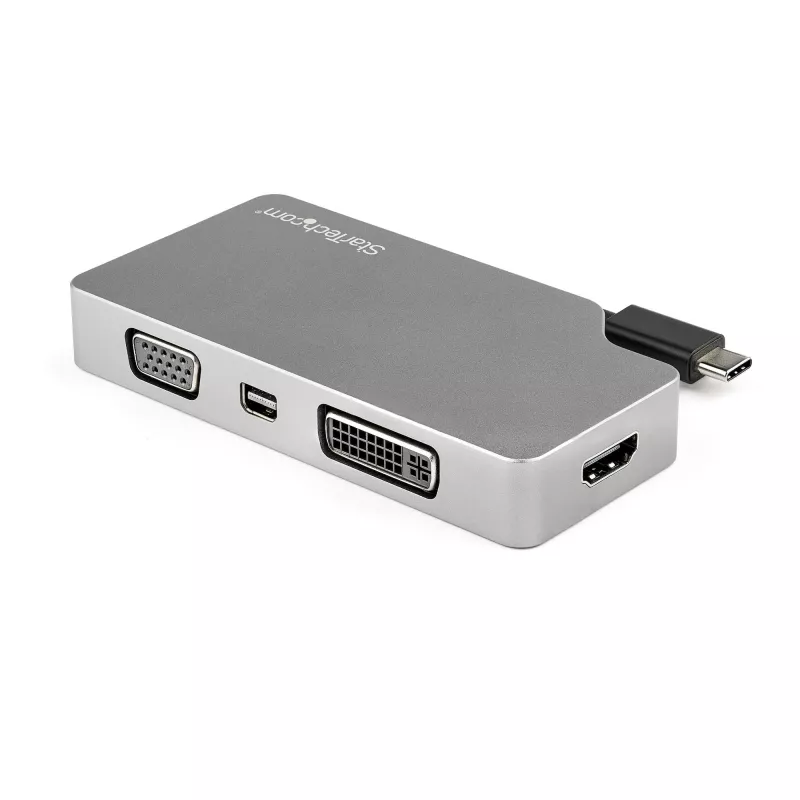 StarTech.com USB C daugiafunkcis vaizdo adapteris su HDMI, VGA, Mini DisplayPort arba DVI – USB Type C monitoriaus adapteris į HDMI 2.0 arba mDP 1.2 (4K 60Hz) – VGA arba DVI (1080p) – Space Gray aliuminis