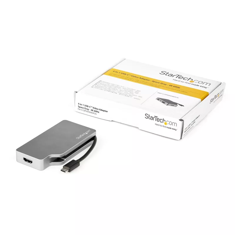 StarTech.com USB C daugiafunkcis vaizdo adapteris su HDMI, VGA, Mini DisplayPort arba DVI – USB Type C monitoriaus adapteris į HDMI 2.0 arba mDP 1.2 (4K 60Hz) – VGA arba DVI (1080p) – Space Gray aliuminis