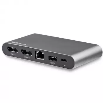 StarTech.com USB C dokas - 4K dviejų monitorių DisplayPort - Mini nešiojamojo kompiuterio prijungimo stotelė - 100W energijos tiekimo pralaidumas - GbE, 2 prievadų USB-A šakotuvas - USB Type-C daugiafunkcis adapteris - 3,3' kabelis