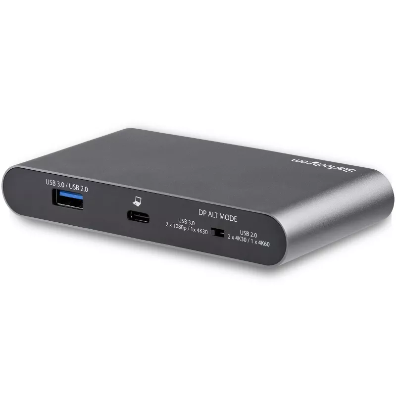 StarTech.com USB C dokas - 4K dviejų monitorių DisplayPort - Mini nešiojamojo kompiuterio prijungimo stotelė - 100W energijos tiekimo pralaidumas - GbE, 2 prievadų USB-A šakotuvas - USB Type-C daugiafunkcis adapteris - 3,3' kabelis
