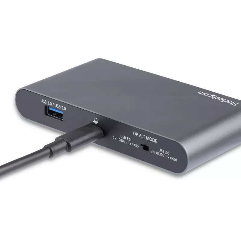 StarTech.com USB C dokas - 4K dviejų monitorių DisplayPort - Mini nešiojamojo kompiuterio prijungimo stotelė - 100W energijos tiekimo pralaidumas - GbE, 2 prievadų USB-A šakotuvas - USB Type-C daugiafunkcis adapteris - 3,3' kabelis