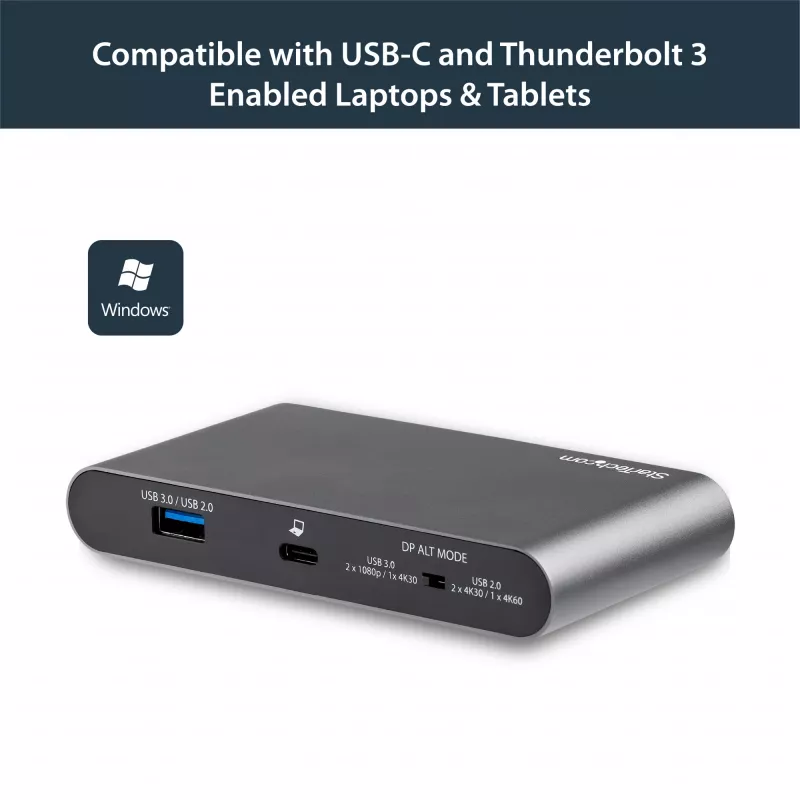 StarTech.com USB C dokas - 4K dviejų monitorių DisplayPort - Mini nešiojamojo kompiuterio prijungimo stotelė - 100W energijos tiekimo pralaidumas - GbE, 2 prievadų USB-A šakotuvas - USB Type-C daugiafunkcis adapteris - 3,3' kabelis