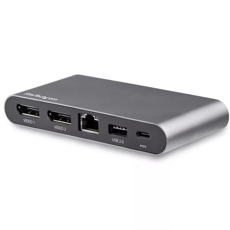 StarTech.com USB C dokas - 4K dviejų monitorių DisplayPort - Mini nešiojamojo kompiuterio prijungimo stotelė - 100W energijos tiekimo pralaidumas - GbE, 2 prievadų USB-A šakotuvas - USB Type-C daugiafunkcis adapteris - 3,3' kabelis