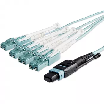 StarTech.com 10 m (30 pėd.) MTP(F)/PC į 4x LC/PC dvipusis atšakojamasis OM3 daugiamodis šviesolaidinis kabelis, OFNP Plenum, 40G tinklai, maži įterpimo nuostoliai – šviesolaidinis džemperinis laidas