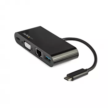 StarTech.com USB C daugiafunkcis adapteris - Mini USB-C dokas su vieno monitoriaus VGA 1080p vaizdu - 60 W energijos tiekimo pralaidumas - USB 3.1 Gen 1 Type-A 5 Gb/s, Gigabit Ethernet - Prijungimo stotelė