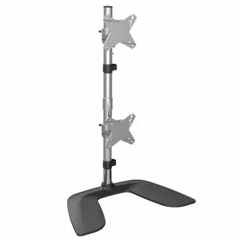 „StarTech.com“ vertikalus dvigubų monitorių stovas – ergonomiškas stalinis dviejų vienas ant kito montuojamų monitorių stovas, skirtas iki 27 colių VESA montuojamiems ekranams – laisvai pastatomas universalus monitorių laikiklis – reguliuojamo aukščio – sidabrinis