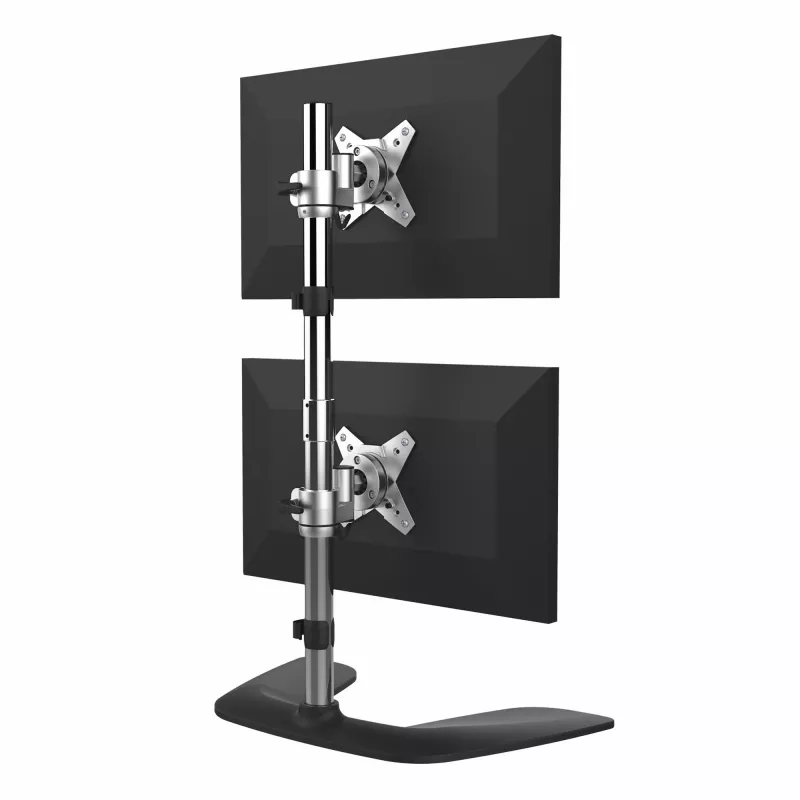 „StarTech.com“ vertikalus dvigubų monitorių stovas – ergonomiškas stalinis dviejų vienas ant kito montuojamų monitorių stovas, skirtas iki 27 colių VESA montuojamiems ekranams – laisvai pastatomas universalus monitorių laikiklis – reguliuojamo aukščio – sidabrinis